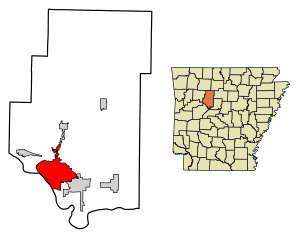 Location of Russellville in Pope County, Arkansas.