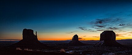 Snow covered Monument Valley sunrise in January