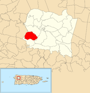 Location of Sonador within the municipality of San Sebastián shown in red