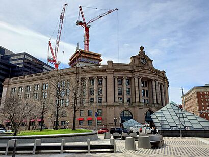 South Station Tower construction from Dewey Square, April 2023.jpg