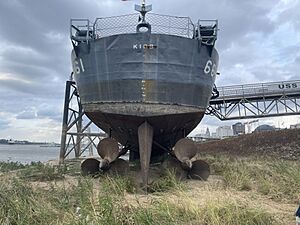 Stern of USS Kidd on dry land