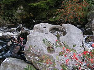 Stone with a hole in it over the river at Scorhill - geograph.org.uk - 1473880