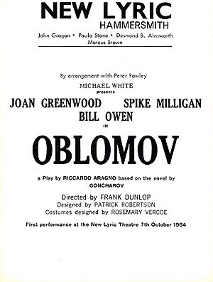Title page for the program of Spike Milligan's Oblomov