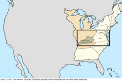 Map of the change to the United States in central North America on June 1, 1792