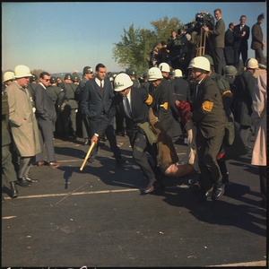 Washington D.C. Anti-Vietnam Demonstration. U.S. Marshals bodily remove one of the protesters during the outbreak of... - NARA - 530620