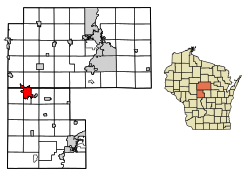 Location of Marshfield in Wood Countyand Marathon County, Wisconsin
