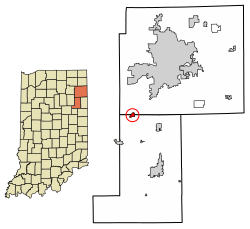 Location of Zanesville in Allen County and Wells County, Indiana.