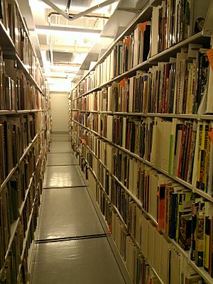 Billy Ireland Cartoon Library & Museum - inside an aisle of compact shelving