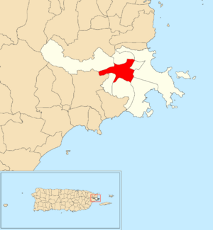 Location of Chupacallos within the municipality of Ceiba shown in red