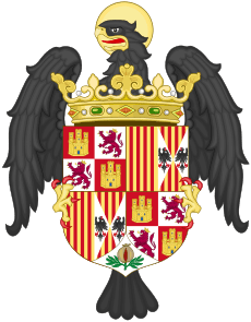 Coat of Arms of John of Aragon and Castile, Prince of Asturias and Girona (with crest)