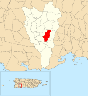 Location of Diego Hernández within the municipality of Yauco shown in red