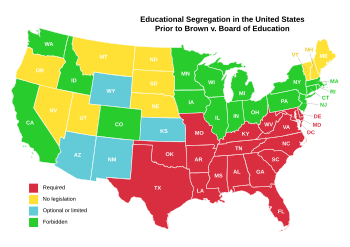 Educational separation in the US prior to Brown Map