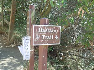 Hastain Trail sign in Franklin Canyon Park, Los Angeles, California