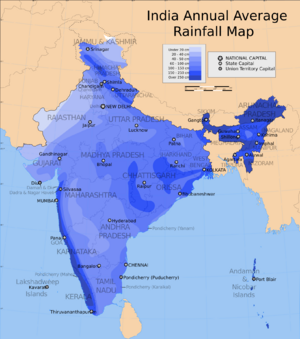 India annual rainfall map en