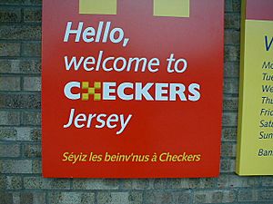 Jerriais signage at Jersey supermarket