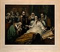 John Calvin on his deathbed, with members of the Church in a Wellcome V0006910
