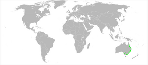 World map showing the range of M. nigrocincta in Australia
