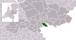 Highlighted position of Rijnwaarden in a municipal map of Gelderland