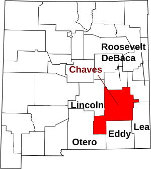 Map of New Mexico highlighting Chaves County