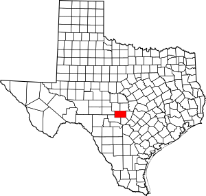Map of Texas highlighting Gillespie County