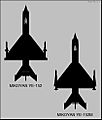 Mikoyan-Gurevich Ye-152 and Ye-152M top-view silhouette comparison