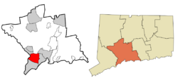 Orange's location within New Haven County and Connecticut