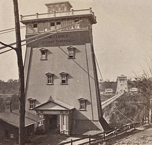 New Suspension Bridge and Tower, Niagara Falls, from Robert N. Dennis collection of stereoscopic views-cropped