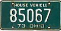Ohio 1973 House Vehicle license plate - Number 85067