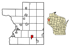 Location of Amery in Polk County, Wisconsin.