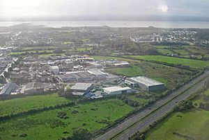 View over Shannon, with the industrial area on the left and the housing on the right