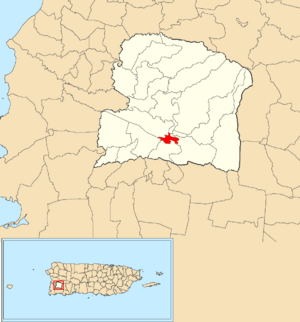 Location of San Germán barrio-pueblo within the municipality of San Germán shown in red
