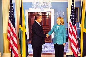 Secretary Clinton Shakes Hands With Jamaican Prime Minister Golding (5806038243)