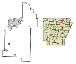 Location of Evening Shade in Sharp County, Arkansas.
