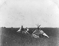 Tents on the prairie, west of the settlement, Red River, MB, 1858