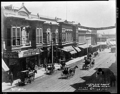 Widney Block, north side of First Street between Spring and Main streets c.1888