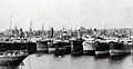 Barry docks, c. 1910, with ships moored to buoys waiting to load coal