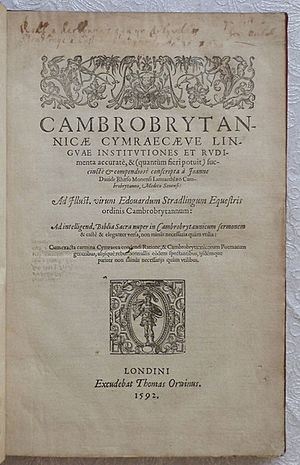 Cambrobrytannicae Cymraecaeve Linguae Institutiones et Rudimenta 1592 title page