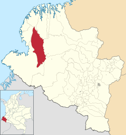 Location of the municipality and town of Roberto Payán in the Nariño Department of Colombia.
