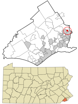 Location of East Lansdowne in Delaware County, Pennsylvania