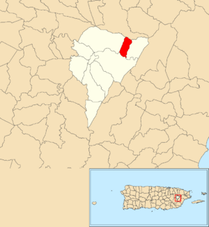 Location of Gurabo Arriba within the municipality of Juncos shown in red