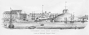 HM Dockyard on Ireland in Bermuda ca 1860 by Andrew Chisholm Jack