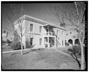 Historic American Buildings Survey, Bill Engdahl for Hedrich-Blessing, Photographers, February, 1979 NORTHEAST (FRONT) ELEVATION RIGHT FLANK, FROM EAST. - Fort Brown, Medical HABS TEX,31-BROWN,10B-2
