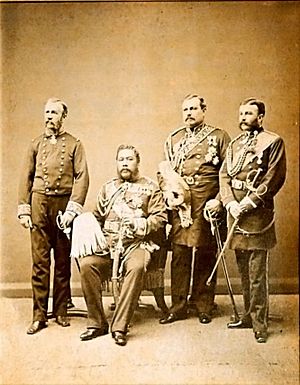 Kalakaua, his aides and cook during trip around the world (restored)