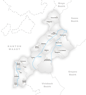 Karte Gemeinden des Bezirks Glâne 2006