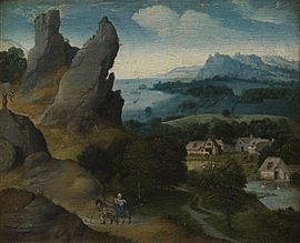 Landschap met de vlucht naar Egypte, Joachim Patinir, (1516-1517), Koninklijk Museum voor Schone Kunsten Antwerpen, 64