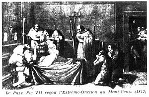 Le pape pie VII recevant l'extrême onction