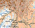 Ledo and Sodiya, India- Myitkyina, Myanmar- Batang (Ba), Litang, Gyaltang, Kham, Tibet- Burma Road terminus at Kunming, China 1945 map detail, from- Allied Third Burma Campaign Apri 1-May 1945 (cropped)
