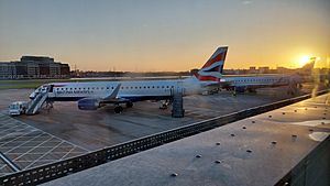 London City Airport at sunrise.
