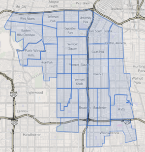 Map South Los Angeles region of Los Angeles, California