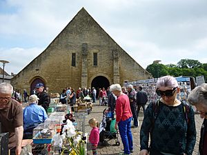 Market day in St Pierre sur Dives with the 11th century market hall